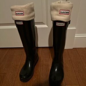 Women's Original Refined Tall Black Gloss Hunter Rain Boots + Sock Inserts
